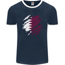 Torn Qatar Flag Qatari Day Football Mens Ringer T-Shirt FotL Navy Blue/White