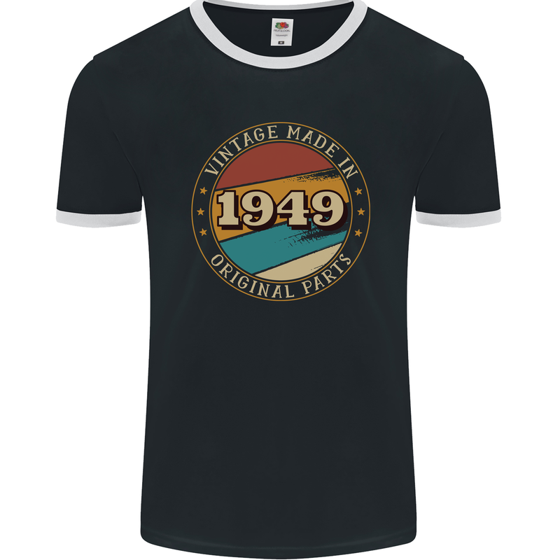 74th Birthday  Vintage Made In 1949 Mens Ringer T-Shirt FotL Black/White