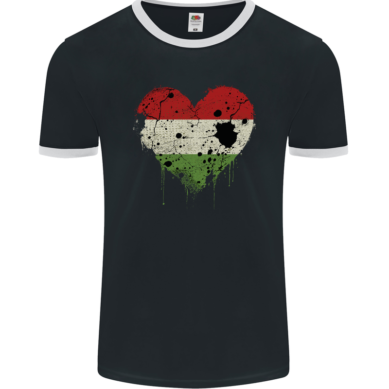 Love Hungary Flag Hungarian Day Football Mens Ringer T-Shirt FotL Black/White