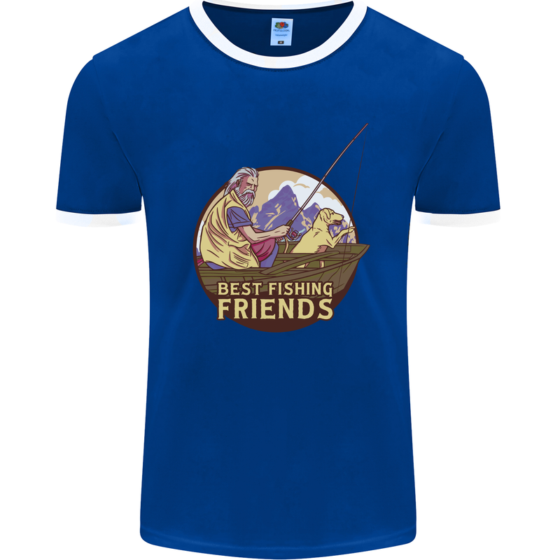 Fishing Dog Fisherman's Best Friend Mens Ringer T-Shirt FotL Royal Blue/White