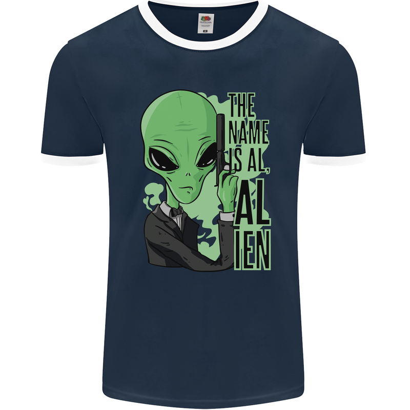 The Name is Al Alien Funny Movie Parody Mens Ringer T-Shirt FotL Navy Blue/White