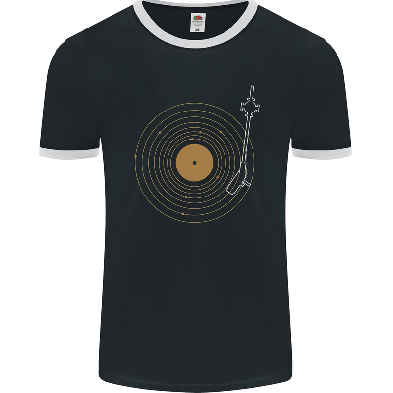 Vinyl Record Galaxy Music Record Turntable Mens Ringer T-Shirt FotL Black/White