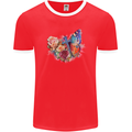 Christian Cross & Butterfly With Flowers Mens Ringer T-Shirt FotL Red/White