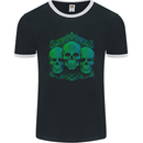 3 Ornate Green Skulls Gothic Goth Mens Ringer T-Shirt FotL Black/White