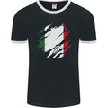 Torn Italy Flag Italians Day Football Mens Ringer T-Shirt FotL Black/White