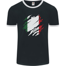 Torn Italy Flag Italians Day Football Mens Ringer T-Shirt FotL Black/White