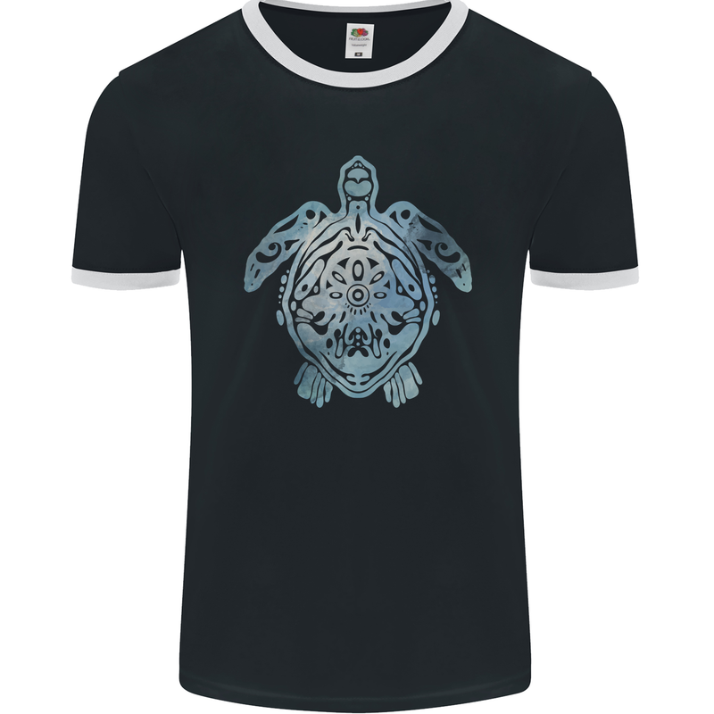 Tribal Turtle Mens Ringer T-Shirt FotL Black/White