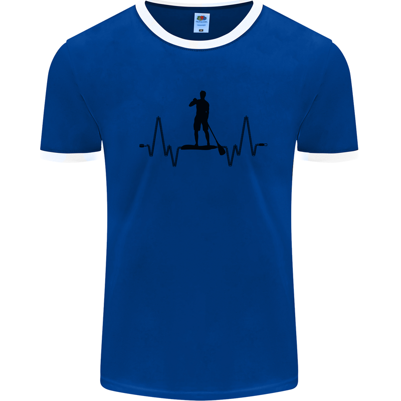 Paddleboard ECG Paddleboarding Pulse Mens Ringer T-Shirt Royal Blue/White