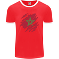 Torn Morocco Flag Moroccan Day Football Mens Ringer T-Shirt FotL Red/White