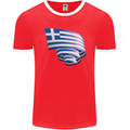 Curled Greece Flag Greek Day Football Mens Ringer T-Shirt FotL Red/White