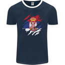 Torn Serbia Flag Serbia Day Football Mens Ringer T-Shirt FotL Navy Blue/White