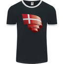 Curled Denmark Flag Danish Day Football Mens Ringer T-Shirt FotL Black/White
