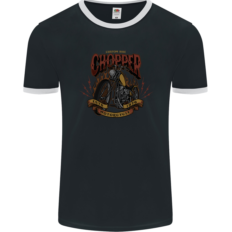Custom Bike Chopper Biker Motorcycle Mens Ringer T-Shirt FotL Black/White