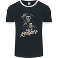 Beer Grim Reaper Skull Biker Alcohol Mens Ringer T-Shirt FotL Black/White