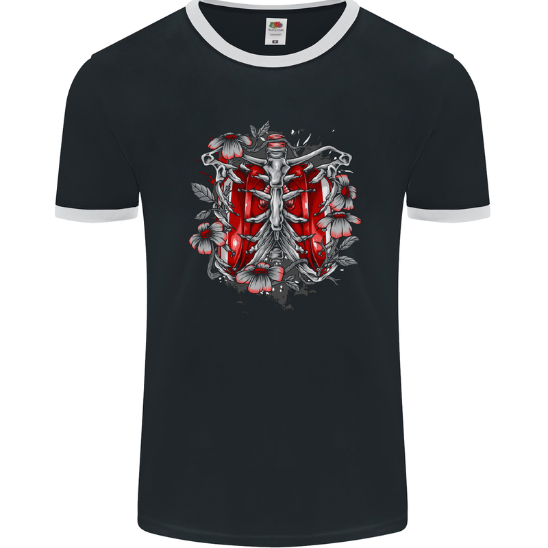 Gothic Rib Cage Skeleton Skull Goth Fantasy Mens Ringer T-Shirt FotL Black/White