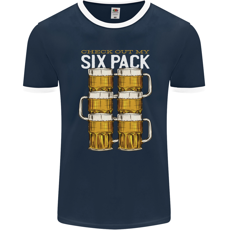 Check Out My Beer Six Pack Funny Alcohol Mens Ringer T-Shirt FotL Navy Blue/White