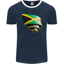 Curled Jamaican Flag Jamaica Day Football Mens Ringer T-Shirt FotL Navy Blue/White
