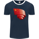 Curled China Flag Chinese Day Football Mens Ringer T-Shirt FotL Navy Blue/White