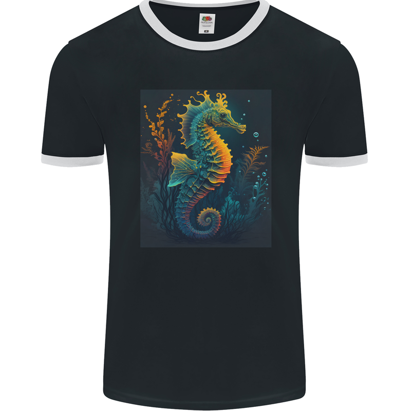 A Colourful Seahorse Mens Ringer T-Shirt FotL Black/White