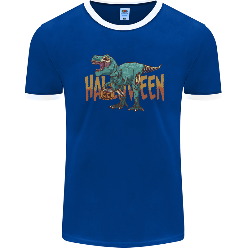 T-Rex Halloween Dinosaur Mens Ringer T-Shirt FotL Royal Blue/White