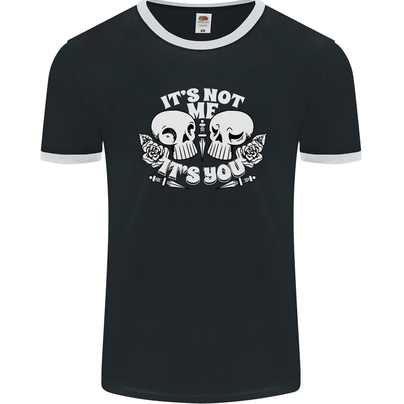 Anti Valentines Singles Day Skull Its Not Me Mens Ringer T-Shirt FotL Black/White