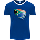 Curled South African Flag Africa Day Football Mens Ringer T-Shirt FotL Royal Blue/White