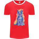A Colourful Border Collie Dog Mens Ringer T-Shirt FotL Red/White