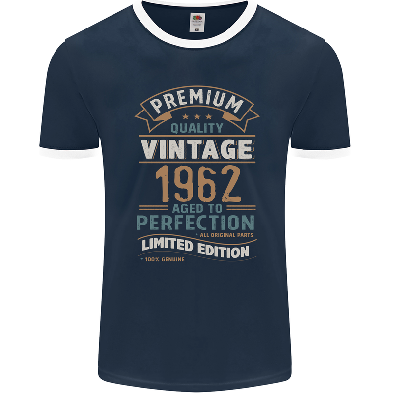 Premium Vintage 61st Birthday 1962 Mens Ringer T-Shirt FotL Navy Blue/White