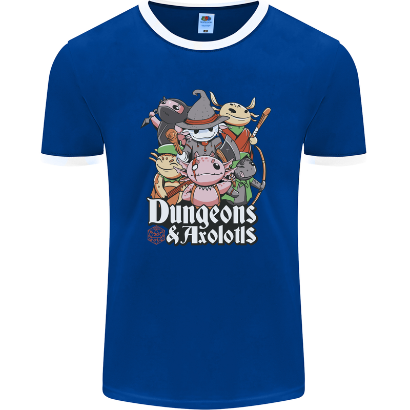 Dungeons & Axolotl Role Play Games RPG Mens Ringer T-Shirt FotL Royal Blue/White