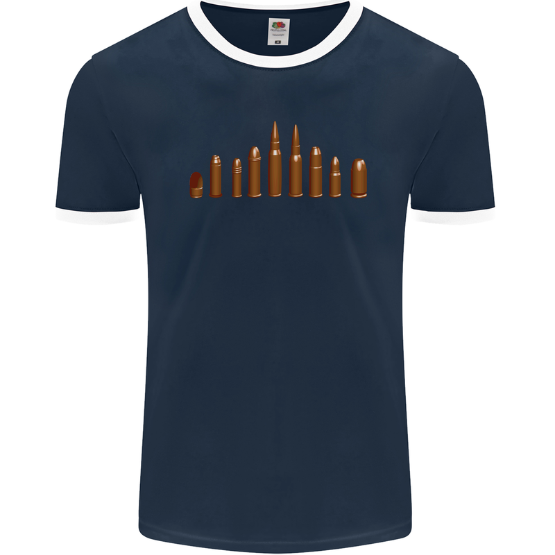 Bullets Hunting Army Military Sniper Soldier Para Mens Ringer T-Shirt FotL Navy Blue/White