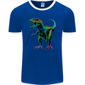 Colourful T-Rex Dinosaur Mens Ringer T-Shirt FotL Royal Blue/White