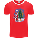 Santa Peeing on a Christmas Tree Xmas Funny Mens Ringer T-Shirt FotL Red/White
