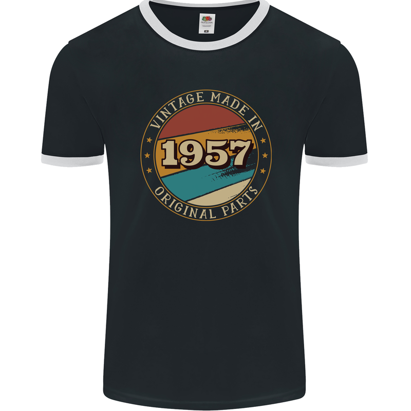 66th Birthday  Vintage Made In 1957 Mens Ringer T-Shirt FotL Black/White
