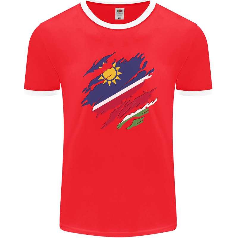 Torn Namibia Flag Namibian Day Football Mens Ringer T-Shirt FotL Red/White