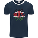 Torn Kenya Flag Kenyan Day Football Mens Ringer T-Shirt FotL Navy Blue/White