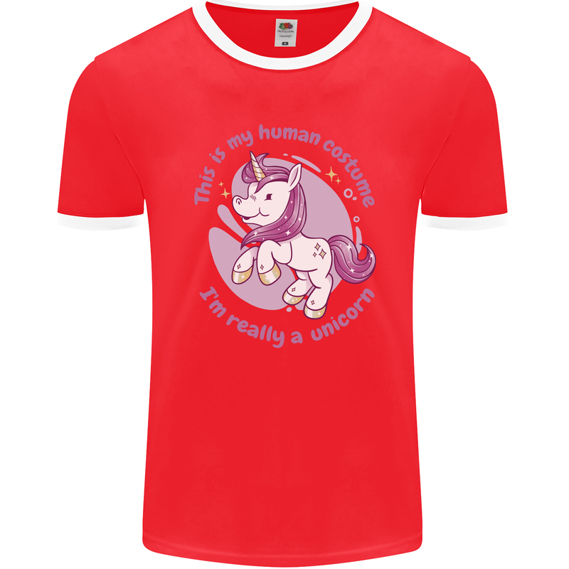 This is My Unicorn Outfit Fancy Dress Costume Mens Ringer T-Shirt FotL Red/White