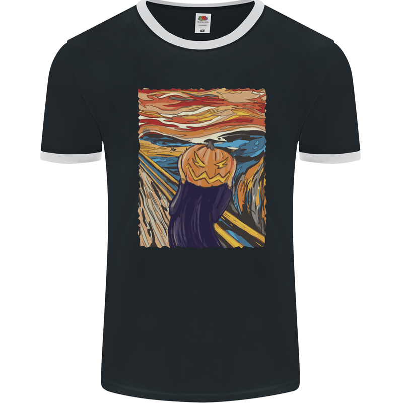 Pumpkin Scream Painting Halloween Mens Ringer T-Shirt FotL Black/White