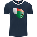 Curled Madagascar Flag Madagascan Day Football Mens Ringer T-Shirt FotL Navy Blue/White