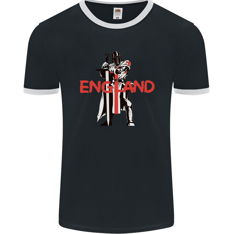 England St Georges Day Knights Templar Flag Mens Ringer T-Shirt FotL Black/White