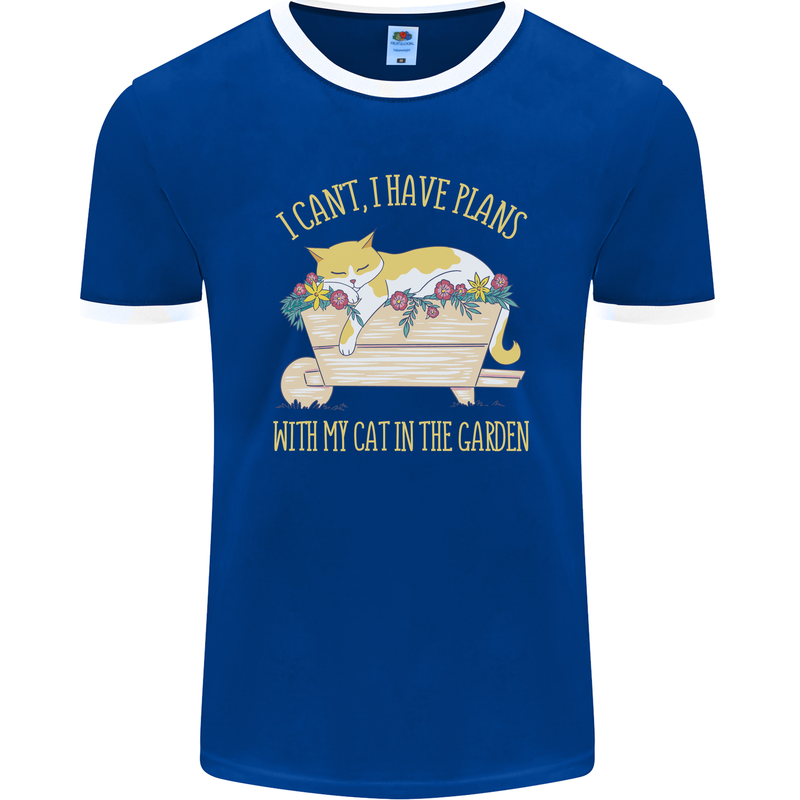 I Have Plans With My Cat in the Garden Gardening Mens Ringer T-Shirt FotL Royal Blue/White