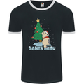 Santa Miau Funny Christmas Cat Xmas Meow Mens Ringer T-Shirt FotL Black/White