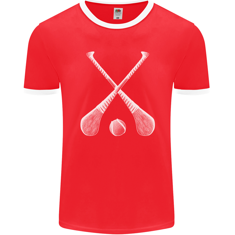 Hurling Bats and Ball Mens Ringer T-Shirt FotL Red/White