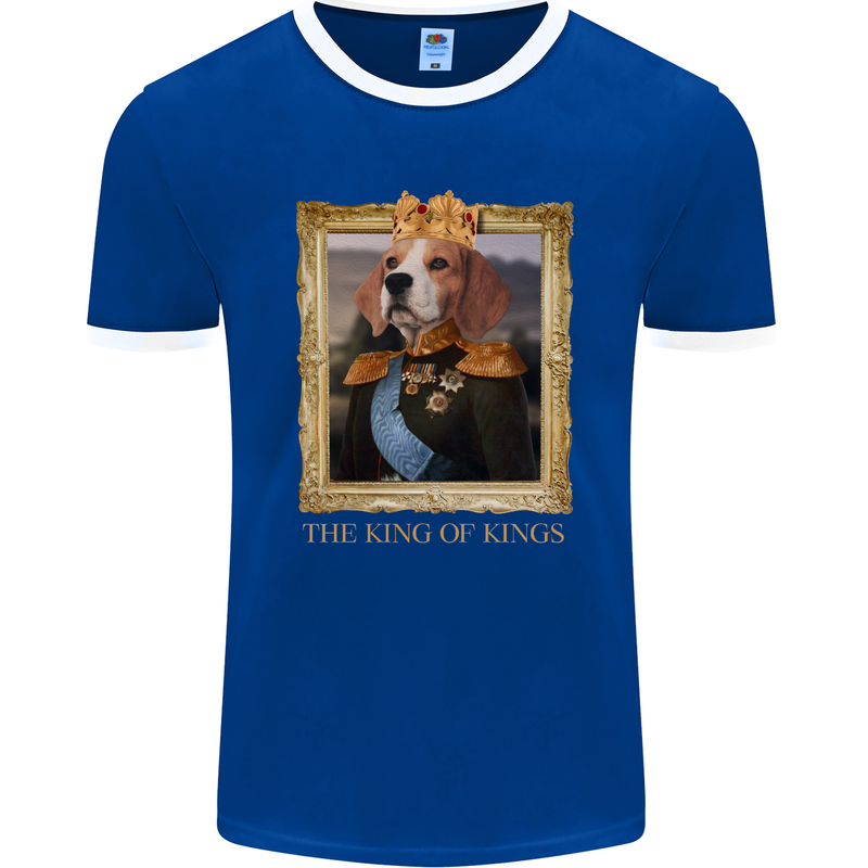 Beagle King Funny Dog Mens Ringer T-Shirt FotL Royal Blue/White