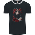 Jesus Christ With Roses Mens Ringer T-Shirt FotL Black/White