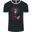 Jesus Christ With Roses Mens Ringer T-Shirt FotL Black/White