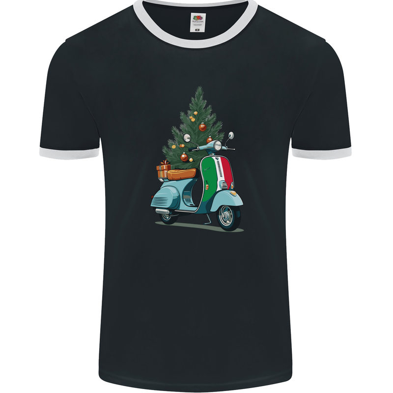 Christmas Scooter Xmas MOD Moped Mens Ringer T-Shirt FotL Black/White