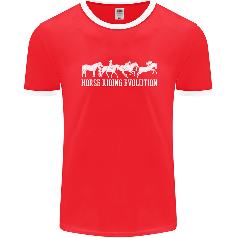 Horse Riding Evolution Equestrian Mens Ringer T-Shirt FotL Red/White