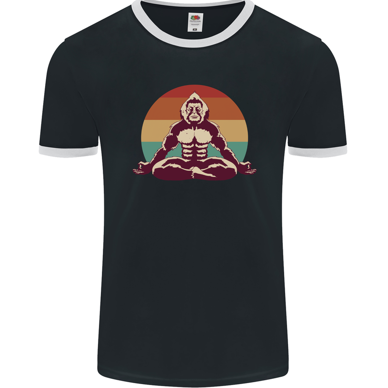 Meditating Bigfoot Yoga Mens Ringer T-Shirt FotL Black/White