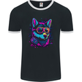 A Retrowave Husky Dog Mens Ringer T-Shirt FotL Black/White