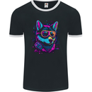 A Retrowave Husky Dog Mens Ringer T-Shirt FotL Black/White
